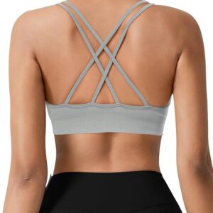 VEQKING Women's Cross Back Sports Bra Padded Strappy Medium Support Yoga Bra for Workout Fitness 3 Pack