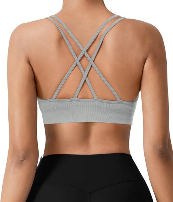 VEQKING Women's Cross Back Sports Bra Padded Strappy Medium Support Yoga Bra for Workout Fitness 3 Pack