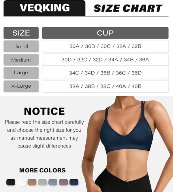 VEQKING Women's Cross Back Sports Bra Padded Strappy Medium Support Yoga Bra for Workout Fitness 3 Pack - Image 3